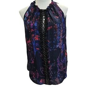 Elie Tahari Bessie Sleeveless Blouse 100% Silk Women's Size XS Dark Romantic